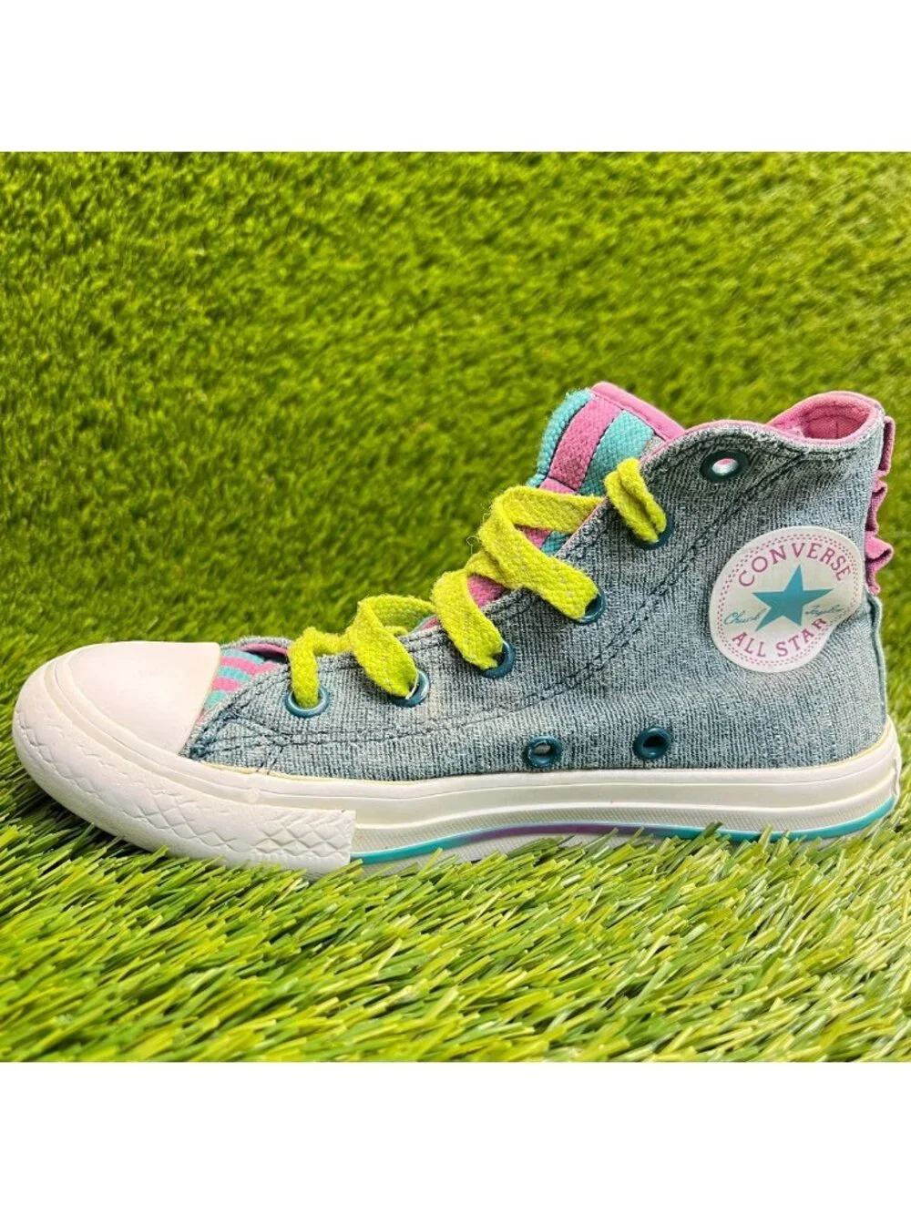 Converse Chuck Taylor All Star Girls Size 13C Blue Pink Athletic Shoes Sneakers